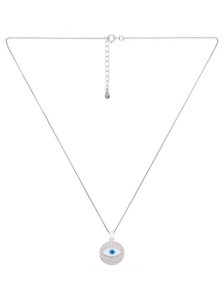 Sterling Silver Stylish Diamond Studded Evil Eye Pendant With Chain : PDCS68-S-NA