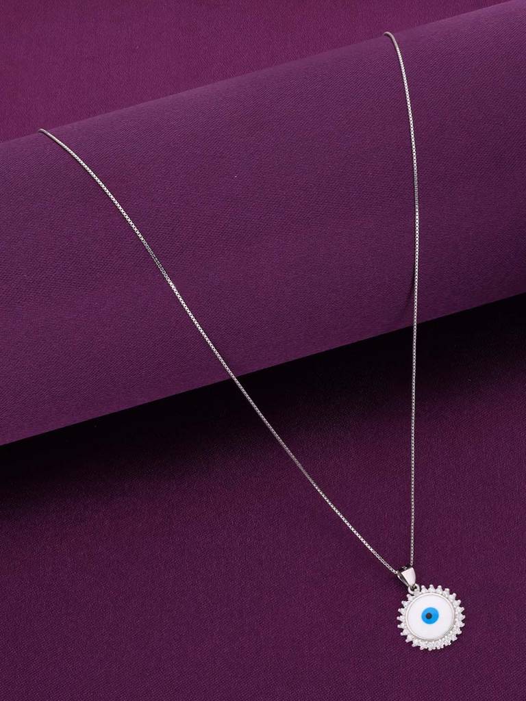 Sterling Silver Zircon Studded Big Evil Eye Pendant With Chain : PDCS69-S-NA