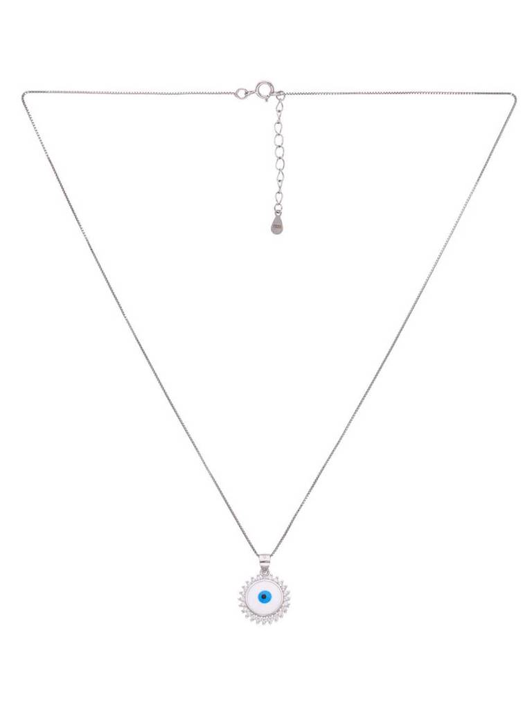 Sterling Silver Zircon Studded Big Evil Eye Pendant With Chain : PDCS69-S-NA