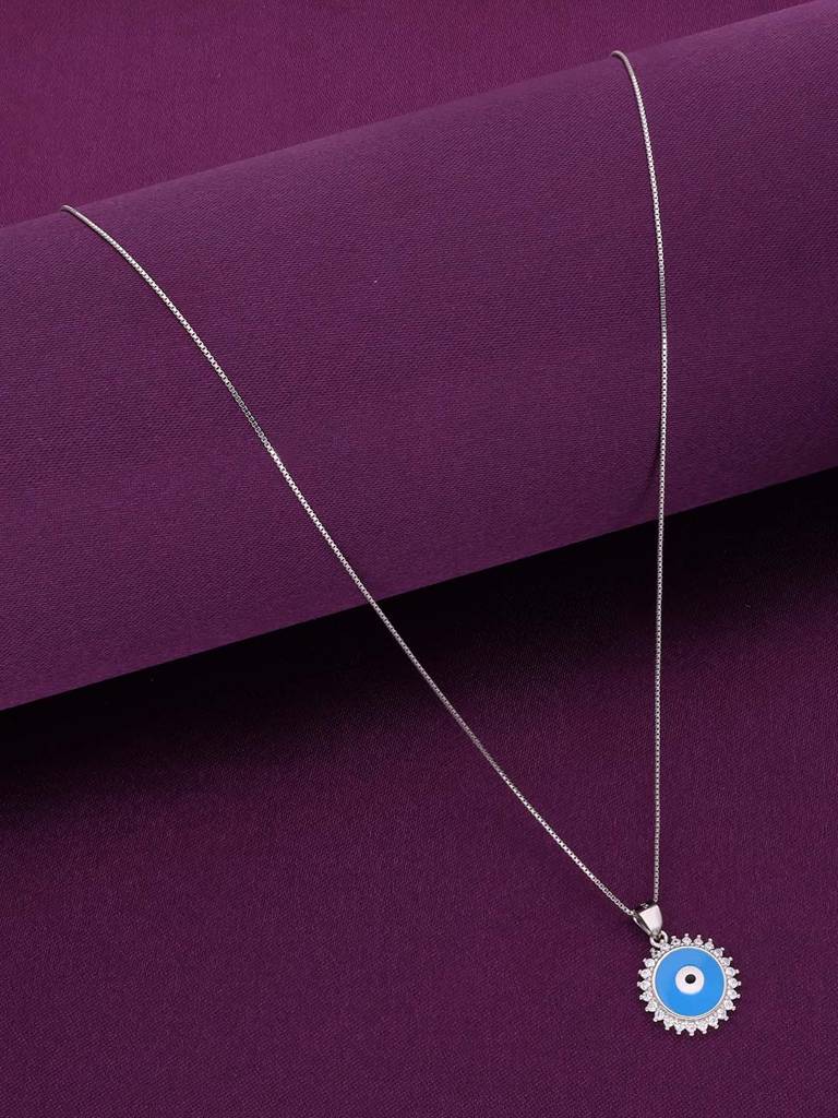 Sterling Silver Zircon Big Evil Eye Pendant With Chain : PDCS70-S-NA