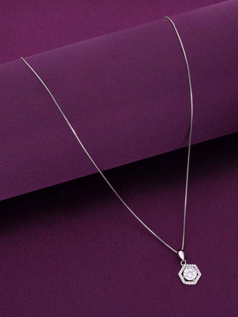 Sterling Silver Eternal Radiance Solitaire Pendant With Chain : PDCS72-S-NA
