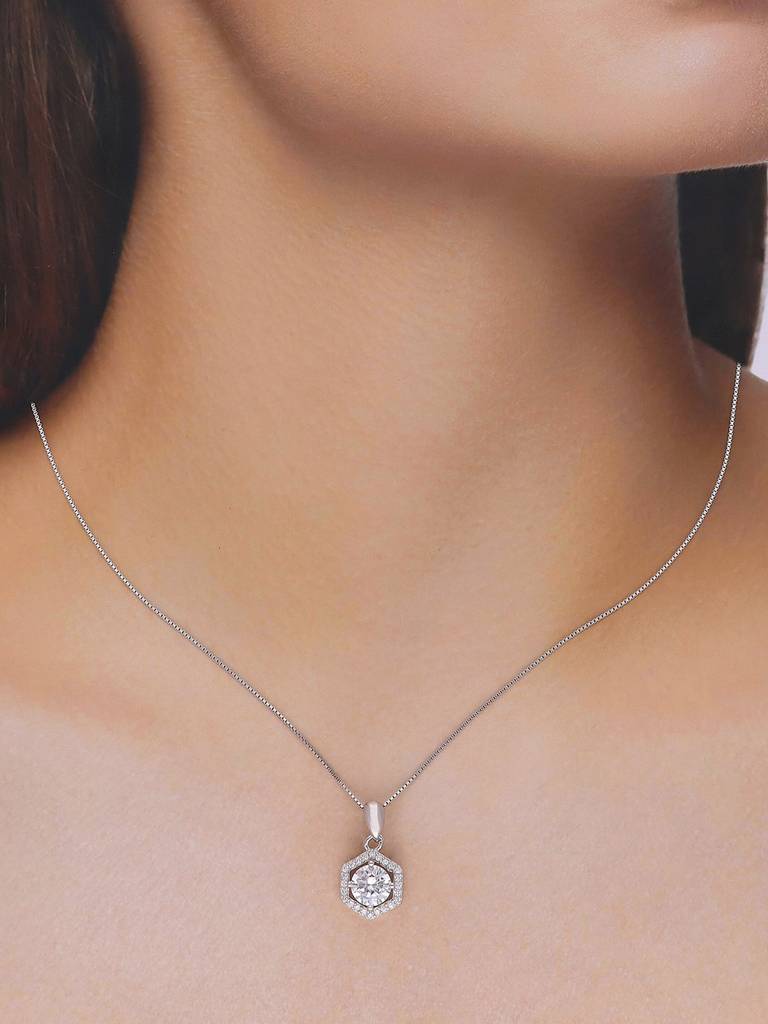 Sterling Silver Eternal Radiance Solitaire Pendant With Chain : PDCS72-S-NA