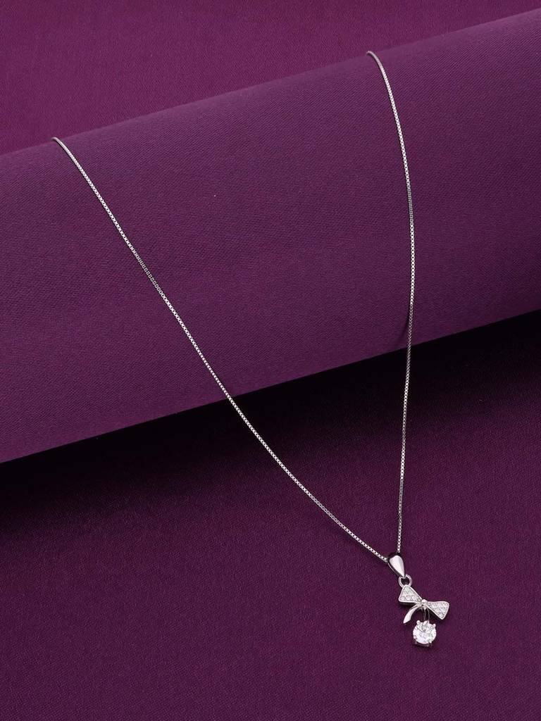 Sterling Silver Solitaire Bow Pendant With Chain : PDCS74-S-NA