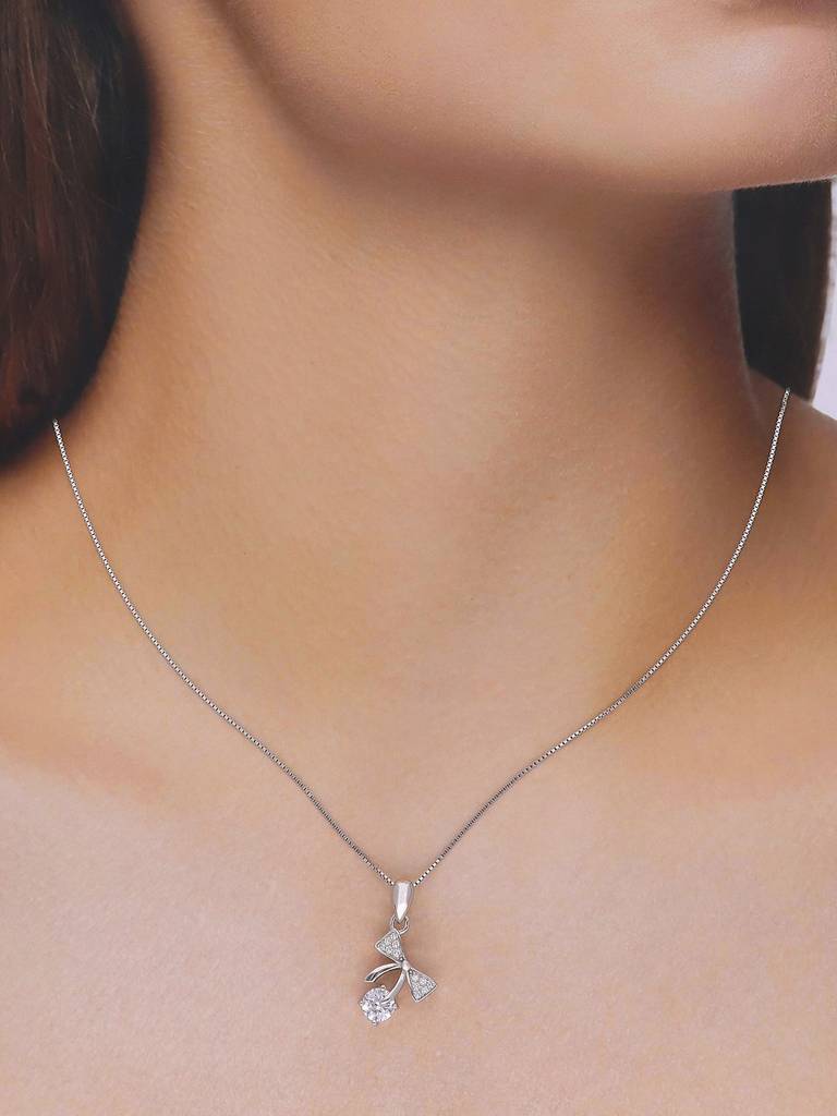 Sterling Silver Solitaire Bow Pendant With Chain : PDCS74-S-NA