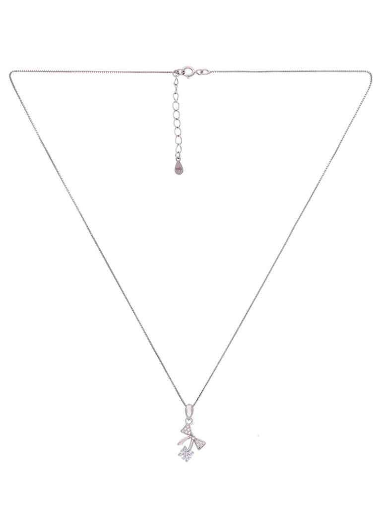Sterling Silver Solitaire Bow Pendant With Chain : PDCS74-S-NA