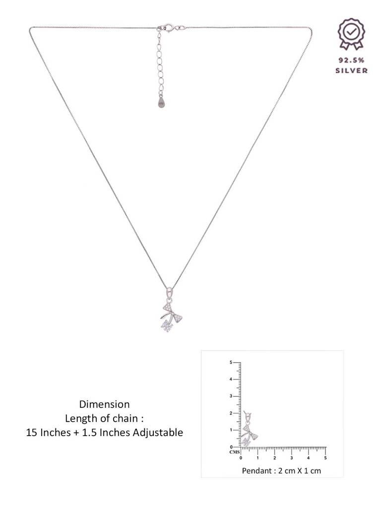 Sterling Silver Solitaire Bow Pendant With Chain : PDCS74-S-NA