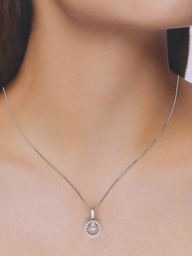 Sterling Silver Minimal Round Crystals Casual Pendant With Chain : PDCS78-S-NA