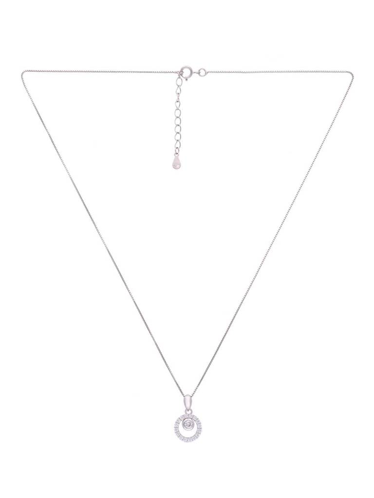 Sterling Silver Minimal Round Crystals Casual Pendant With Chain : PDCS78-S-NA