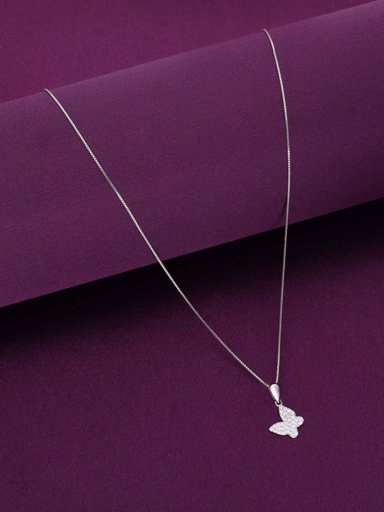 Sterling Silver Crystal Butterfly Pendant With Chain : PDCS80-S-NA