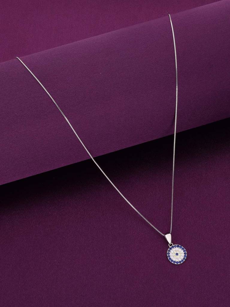 Sterling Silver Zircon Studded Evil Eye Pendant With Chain : PDCS86-S-NA