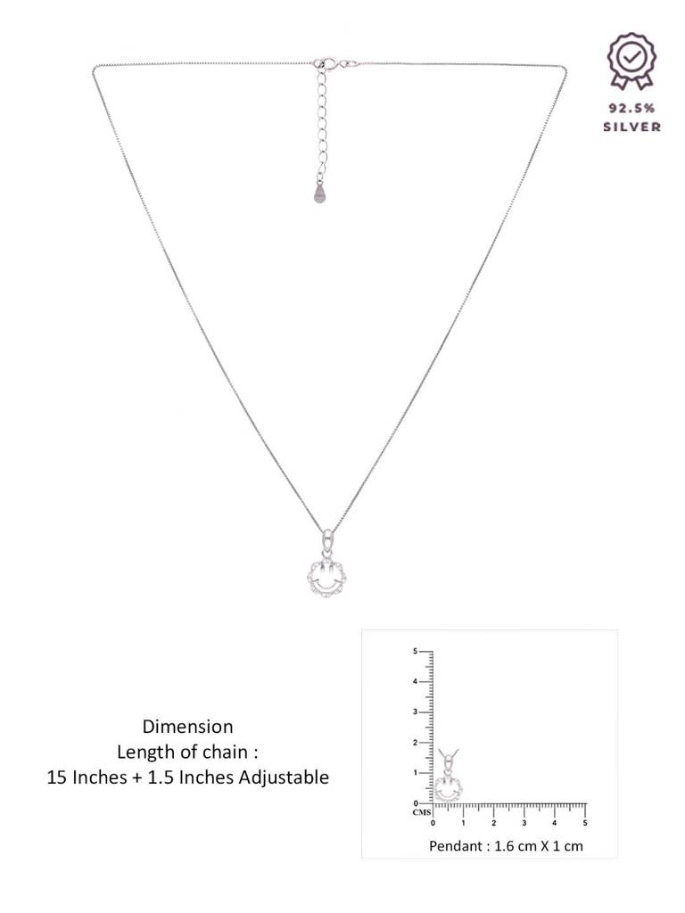 Sterling Silver Smilie Face Silver Pendant With Chain : PDCS87-S-NA