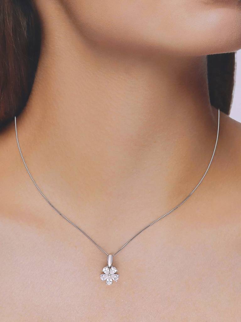 Sterling Silver Floral Pendant With Chain : PDCS88-S-NA