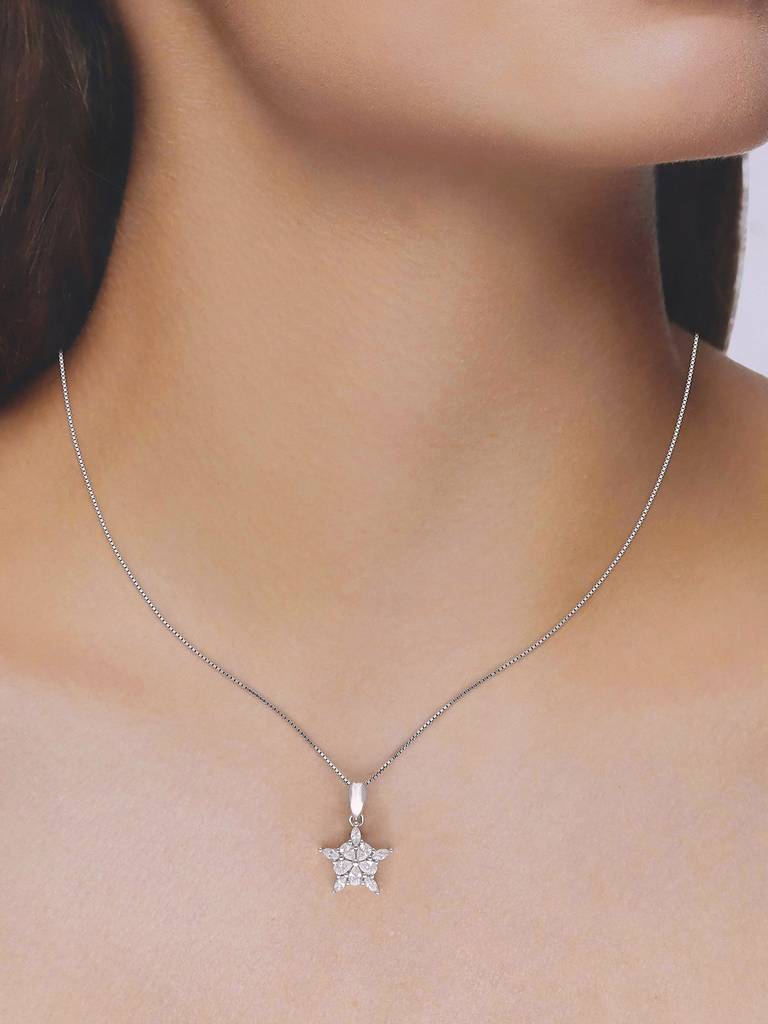 Sterling Silver Star Studded Pendant With Chain : PDCS89-S-NA