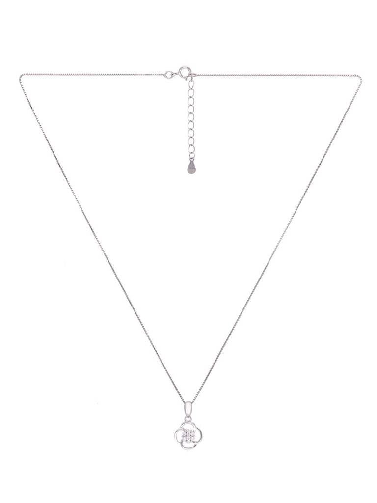 Sterling Silver Floral Studded Pendant With Chain : PDCS92-S-NA