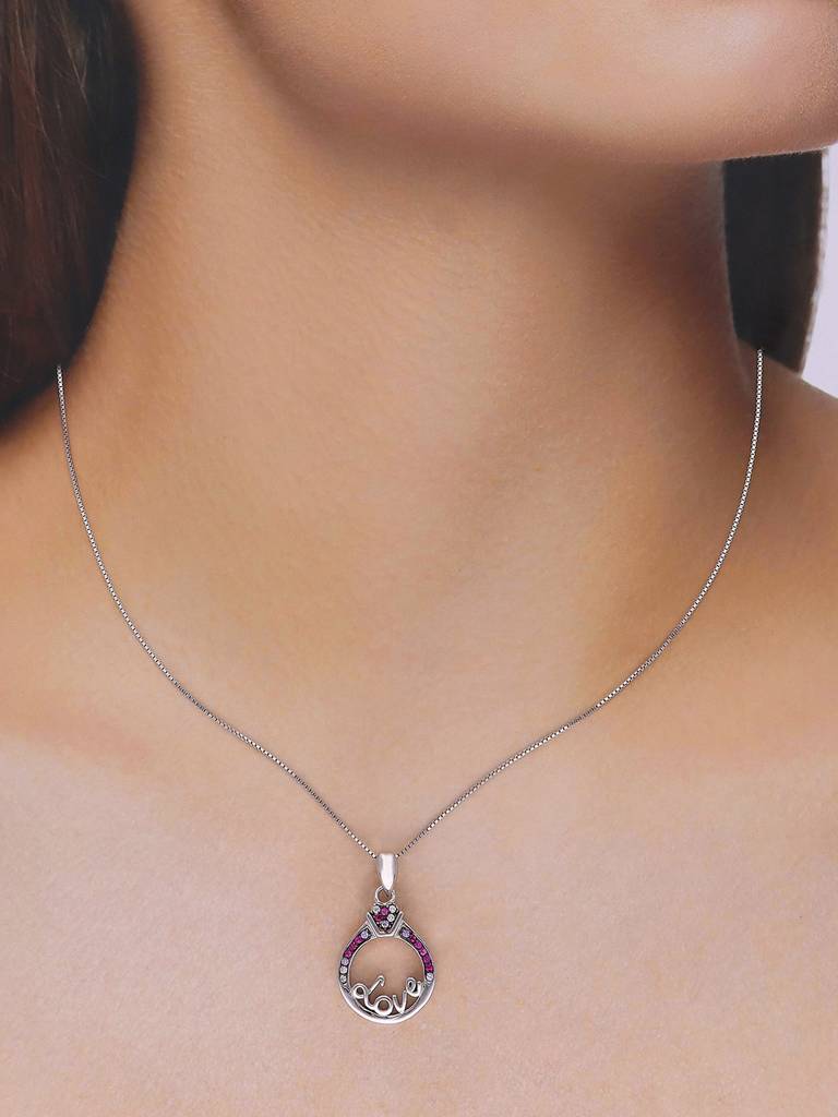 Sterling Silver Love Pendant With Chain : PDCS94-S-NA
