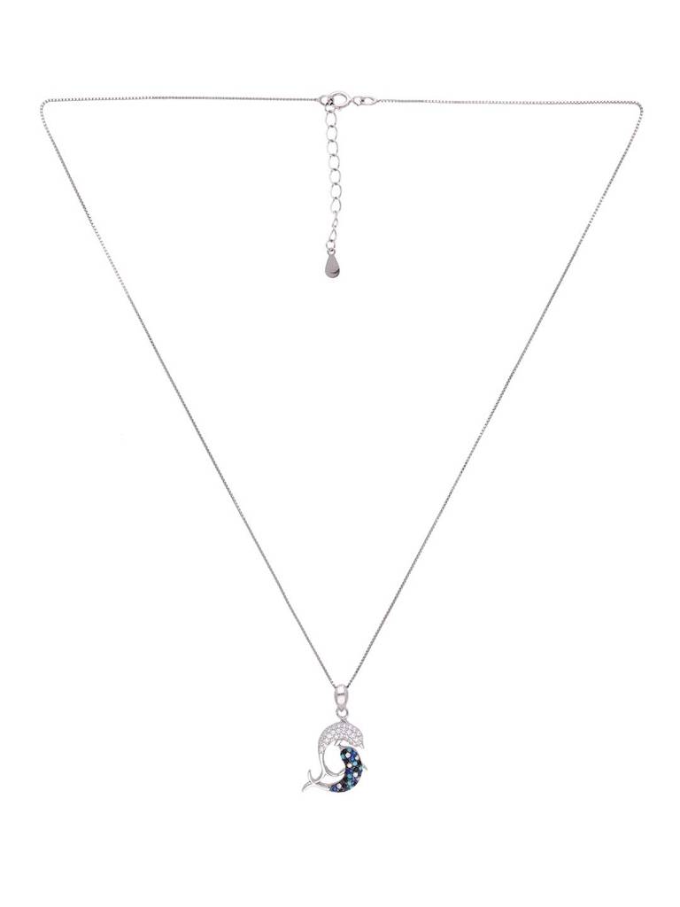 Sterling Silver Dolphin Studded Pendant With Chain : PDCS96-S-NA