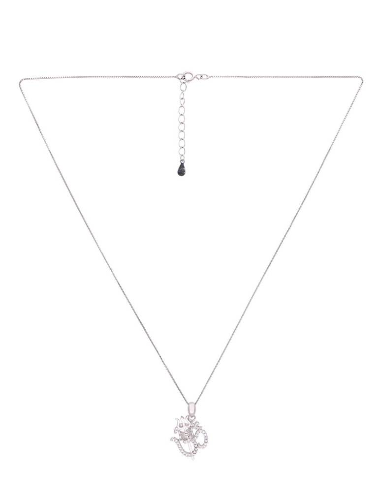 Sterling Silver Zircon Studded Om & Trishul Pendant With Chain : PDDV13-S-NA
