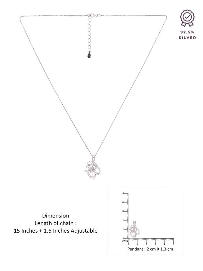 Sterling Silver Zircon Studded Om & Trishul Pendant With Chain : PDDV13-S-NA
