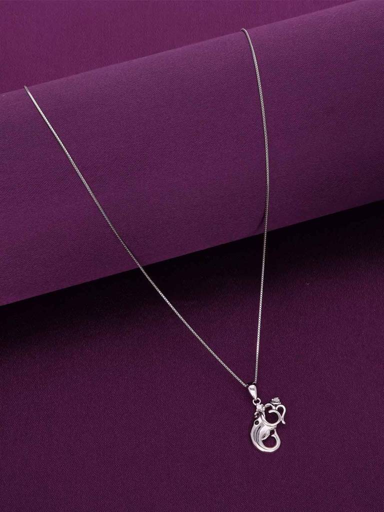Sterling Silver Lord Ganesha Om Pendant With Chain : PDDV18-S-NA