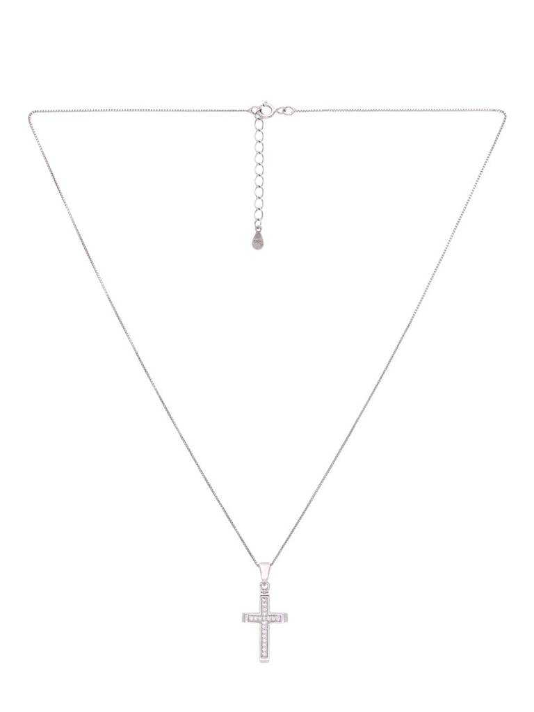 Sterling Silver Sparkling Edgy Zircon Cross Divine Pendant With Chain : PDDV2-S-NA