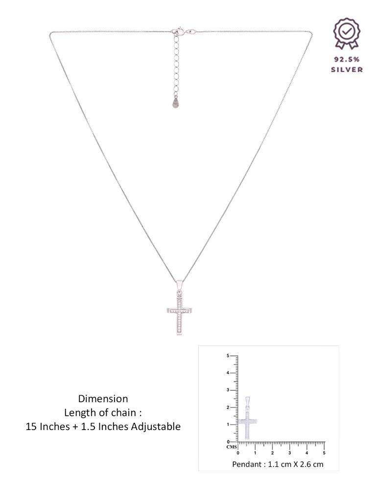 Sterling Silver Sparkling Edgy Zircon Cross Divine Pendant With Chain : PDDV2-S-NA