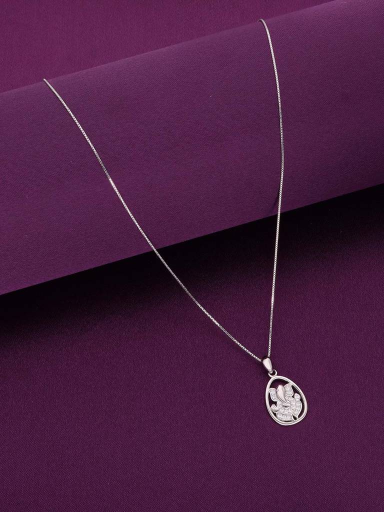 Sterling Silver Zircon Studded Ganesha Divine Pendant With Chain : PDDV9-S-NA