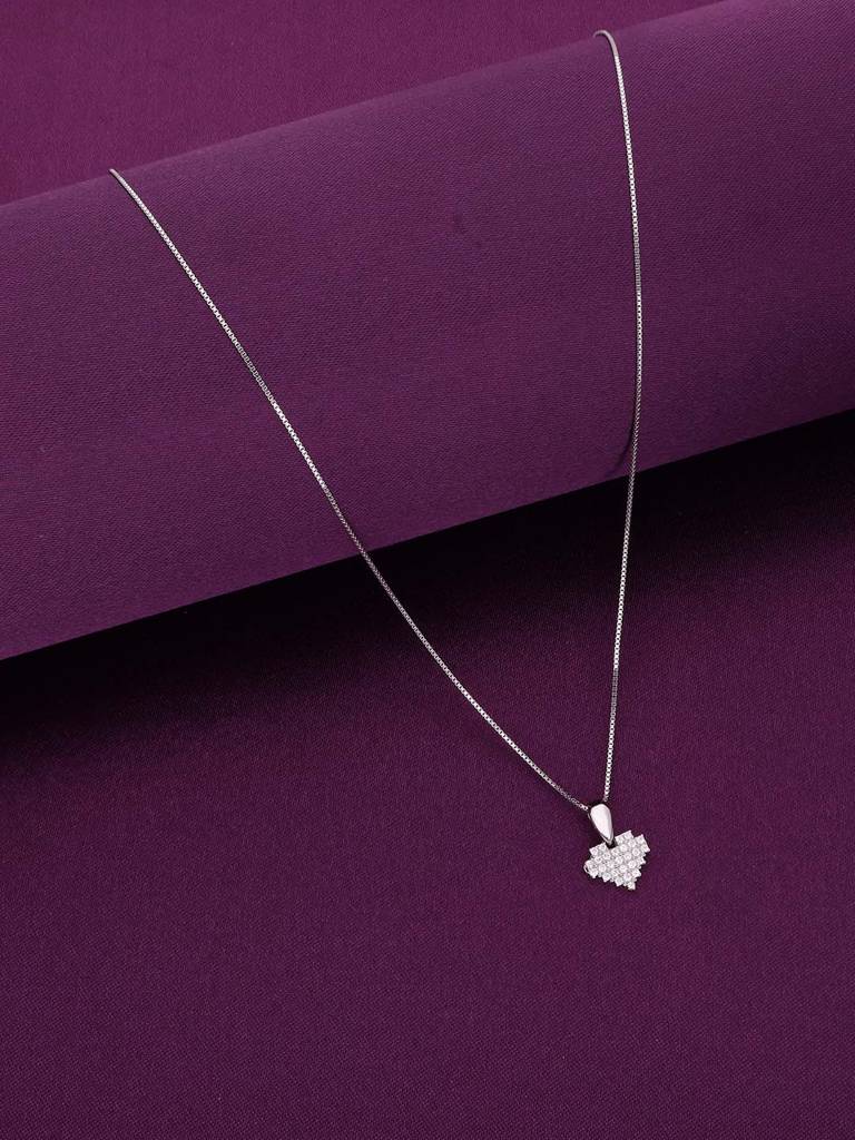 Sterling Silver Diamond Matrix Heart Pendant With Chain : PDHR11-S-NA