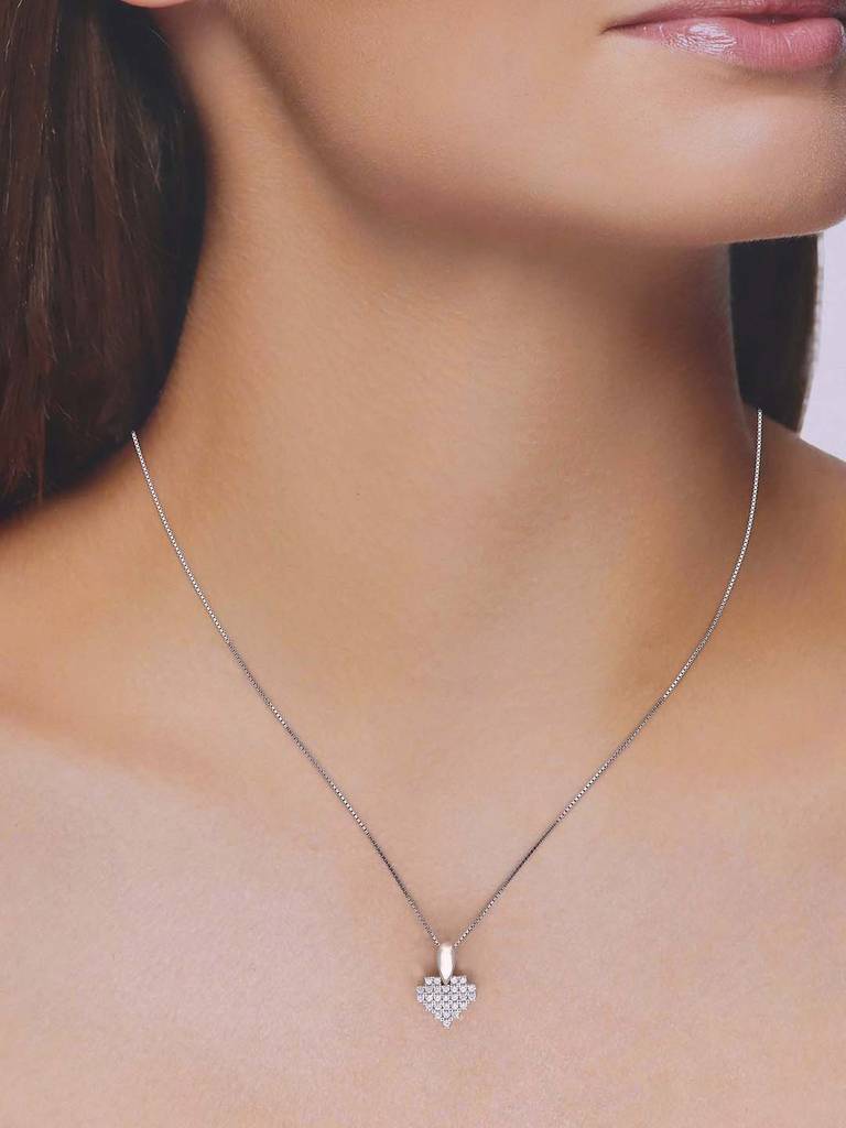 Sterling Silver Diamond Matrix Heart Pendant With Chain : PDHR11-S-NA