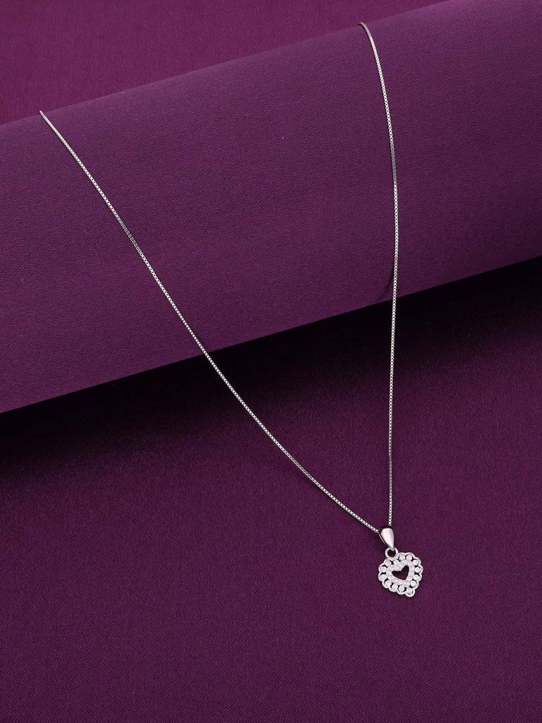 Sterling Silver Crystal Caressed Heart Pendant With Chain : PDHR12-S-NA