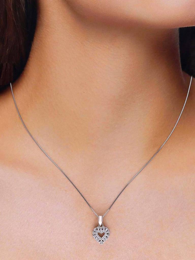 Sterling Silver Crystal Caressed Heart Pendant With Chain : PDHR12-S-NA