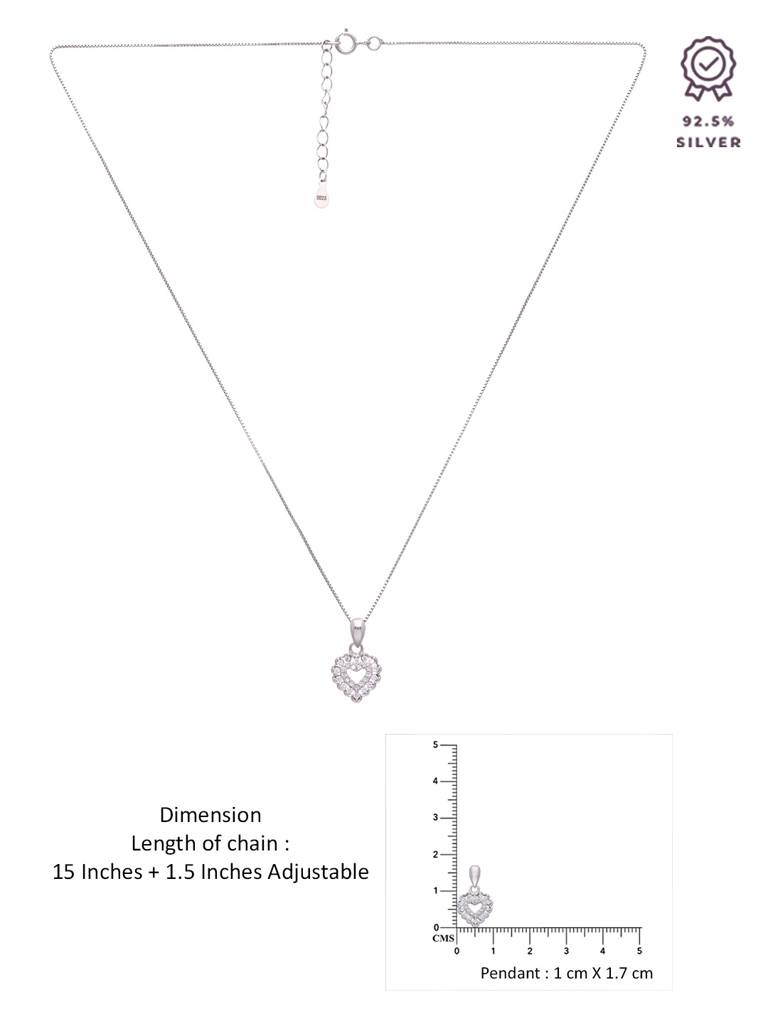 Sterling Silver Crystal Caressed Heart Pendant With Chain : PDHR12-S-NA
