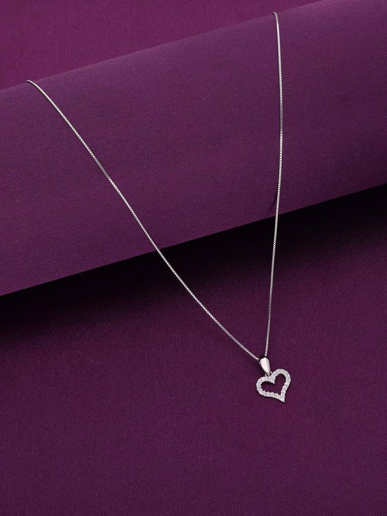 Sterling Silver Stylishly Sleek Heart Pendant With Chain : PDHR13-S-NA