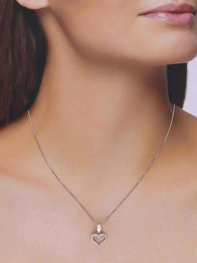 Sterling Silver Stylishly Sleek Heart Pendant With Chain : PDHR13-S-NA