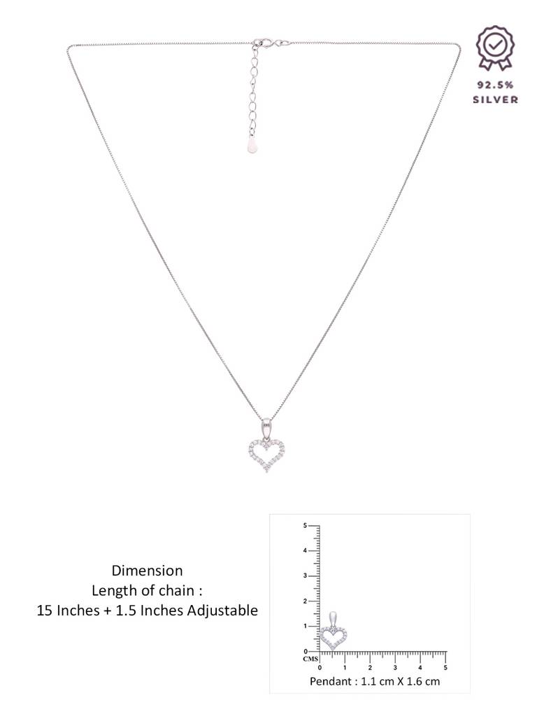 Sterling Silver Stylishly Sleek Heart Pendant With Chain : PDHR13-S-NA
