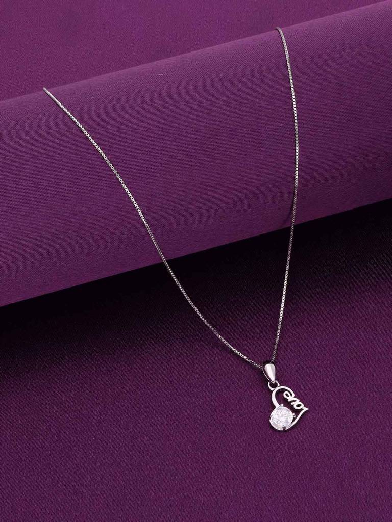 Sterling Silver Solitaire Heart Love Pendant With Chain : PDHR21-S-NA