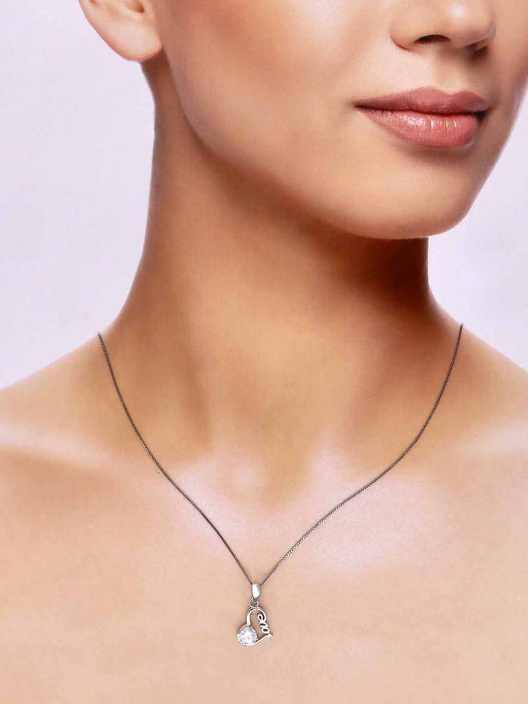 Sterling Silver Solitaire Heart Love Pendant With Chain : PDHR21-S-NA