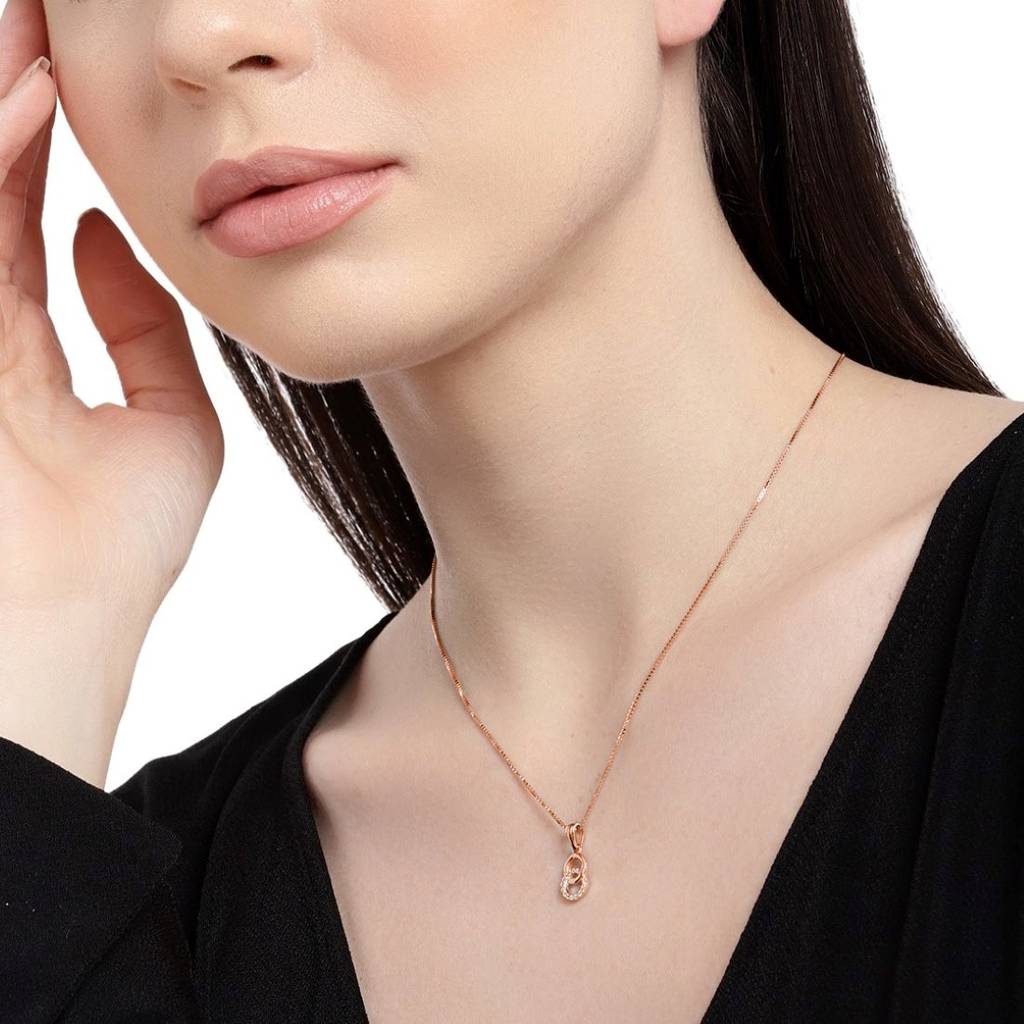 Rosy Halo Rose Gold-Plated Circular Cz 925 Sterling Silver Pendant With Chain : PEN-30108-C-RG
