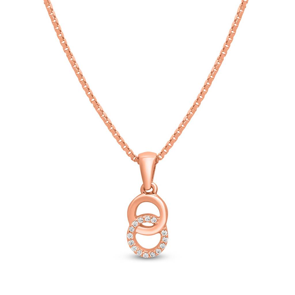 Rosy Halo Rose Gold-Plated Circular Cz 925 Sterling Silver Pendant With Chain : PEN-30108-C-RG