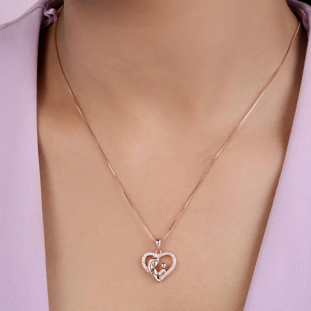 Heart Rose Gold Plated 925 Sterling Silver Pendants : PEN-30233-C-RG