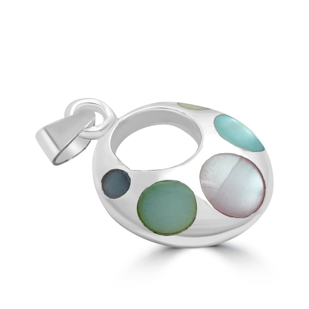 925 Pure Silver Enamel Multi Circle Pendant | Rainbow Round Pendant : PEN1003