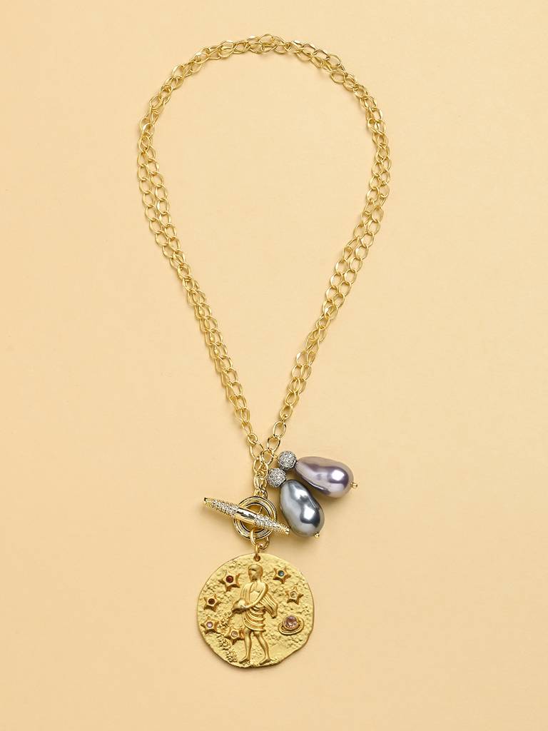 Twin Pearl  AQUARIUS Celestial Necklace