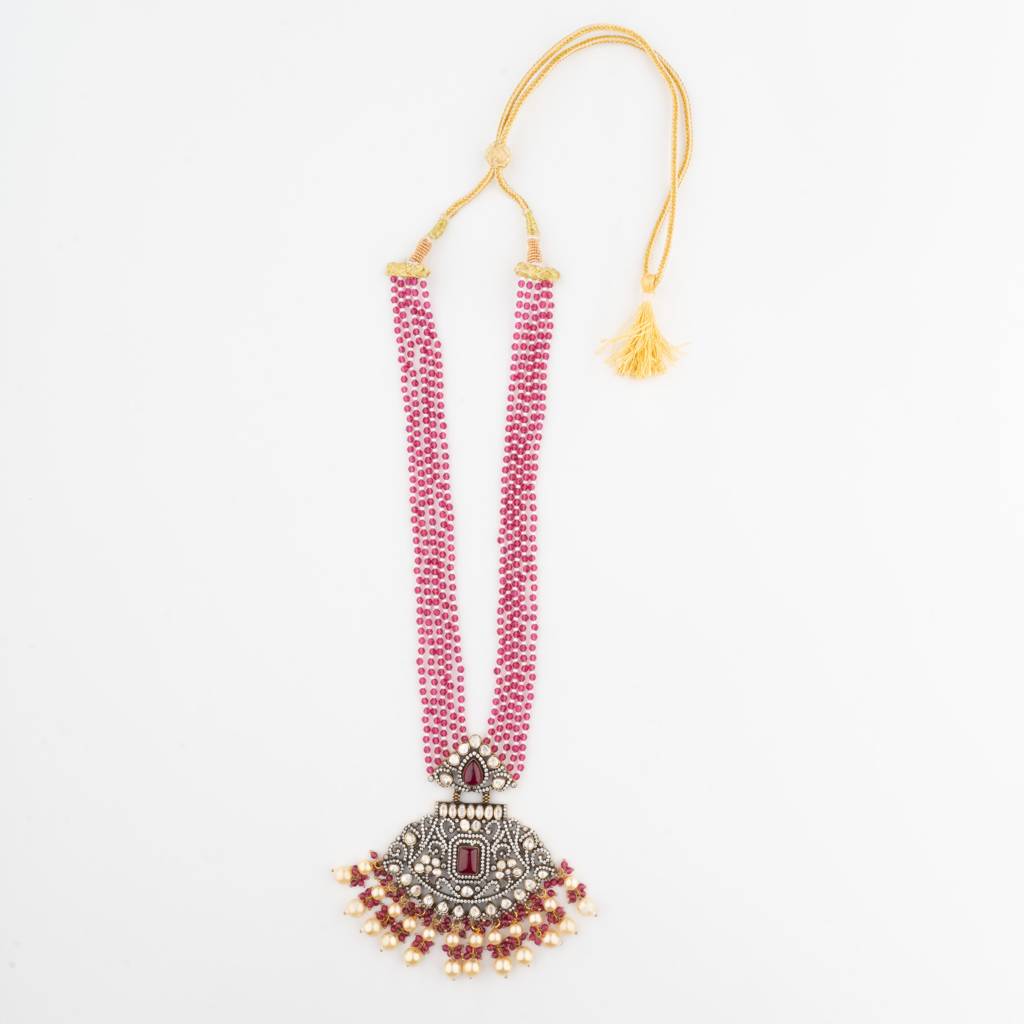 Oxidised Finish Rustic Beaded Necklace Set : VN226