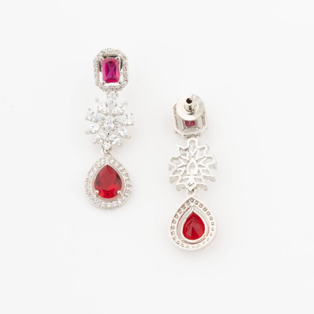 White-Finished Zircon Necklace Set- Pink : VN703