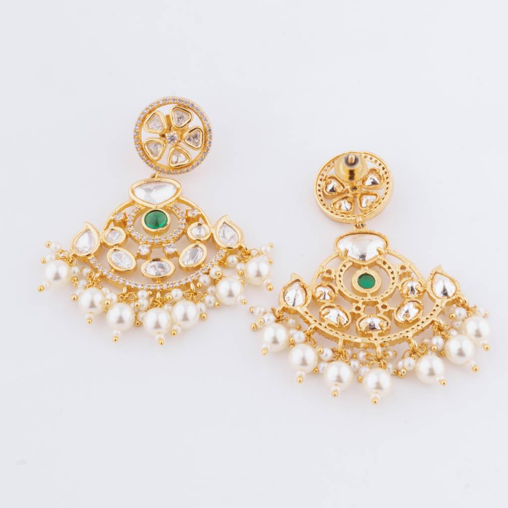 Kundan Polki With Green Synthetic Stone & Pearl Choker Necklace Set : VN355