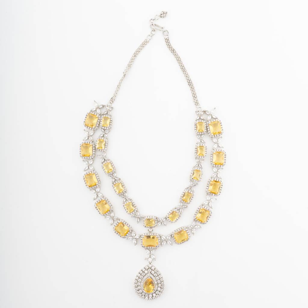 White-Finished Zircon Necklace Set-Yellow : VN253