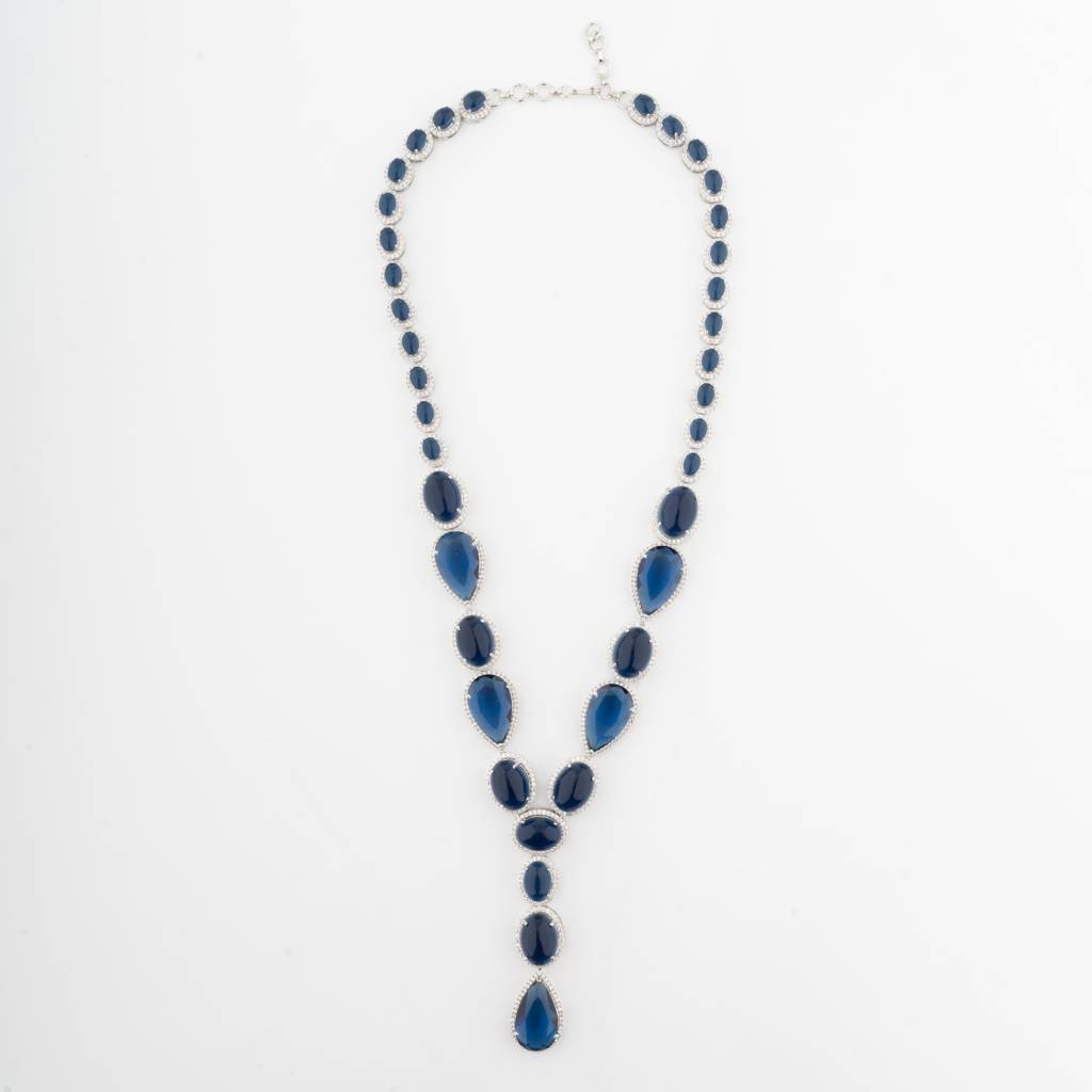 White Finish Zircon & Sapphire Synthetic Stone Necklace Set : VN091