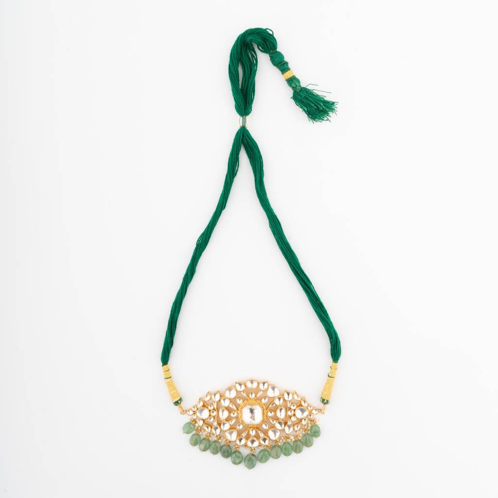 Kundan With Green Beads Choker Necklace : VN701