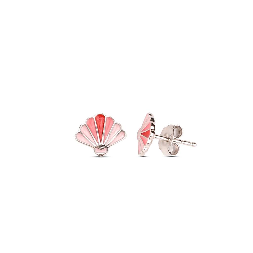 925 Silver Hypoallergenic Glitter Pink Shell 8Mm Push Back Earring : A1067-70Pinkseashellearrings