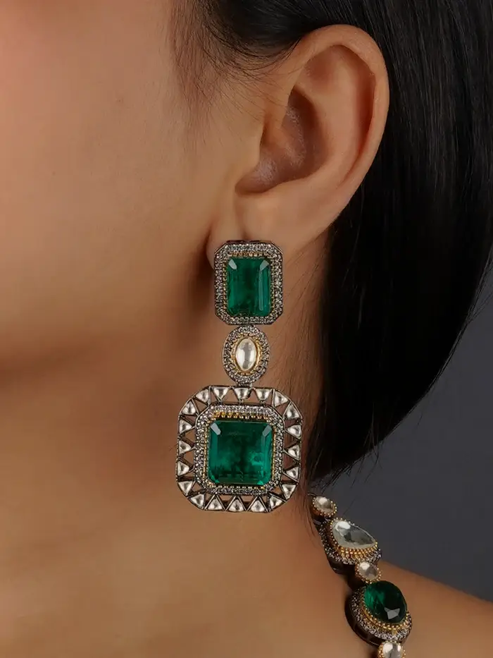 Green Color Faux Polki Necklace Set - Pk-S26Wgr : PK-S26WGR