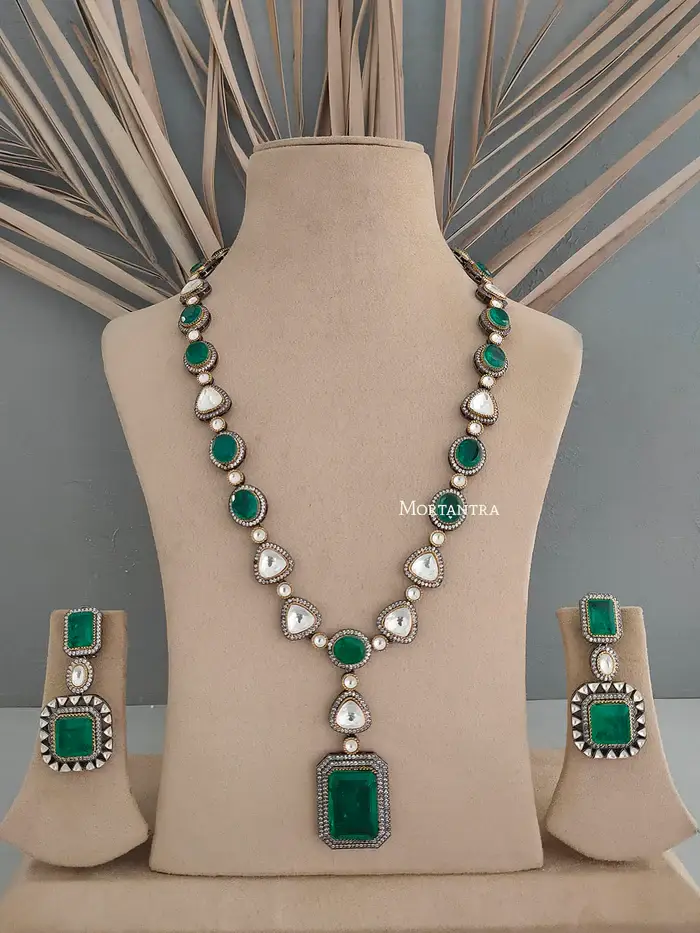 Green Color Faux Polki Necklace Set - Pk-S26Wgr : PK-S26WGR